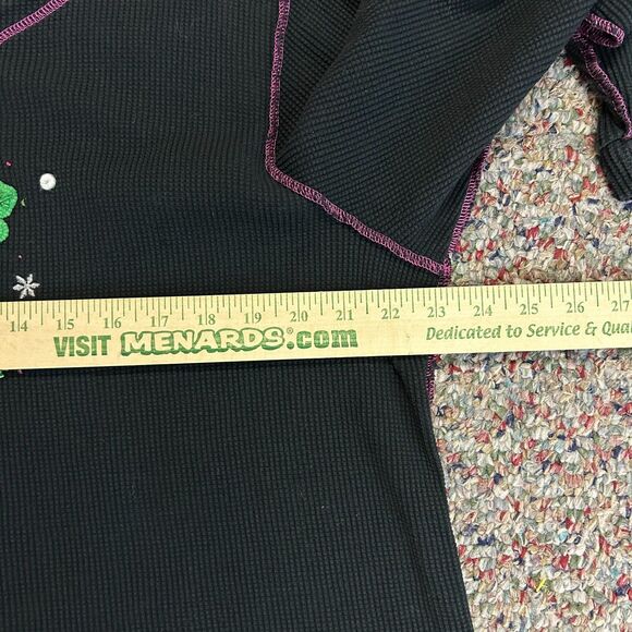 Quacker Factory Black Thermal Knit Cocktail Holiday V-Neck LS T-Shirt Size 1X - Picture 7 of 11